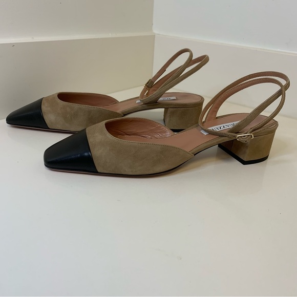 Aquazzura French Flirt Leather Trim Suede Pump Tan NWT Size 39.5 - Picture 4 of 7